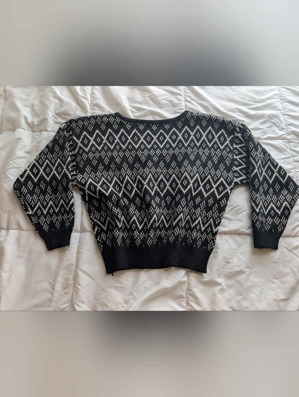 Vintage Esprit Sport 90s Black White Geometric Diamond Knit Sweater Womens M